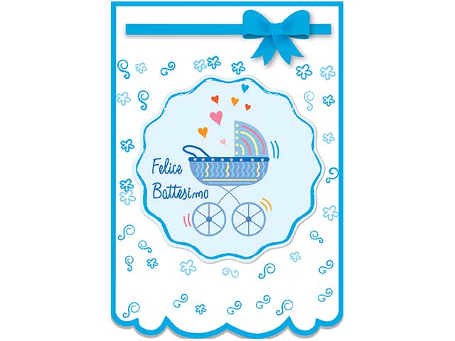 Biglietto auguri battesimo bianco-azzurro 12x18 cm