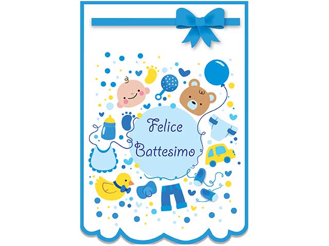 Biglietto auguri battesimo bianco-azzurro 12x18 cm