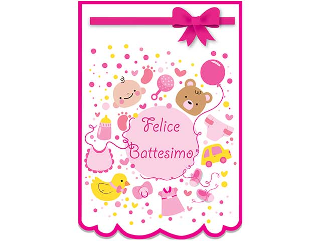 Biglietto auguri battesimo bianco-rosa 12x18 cm