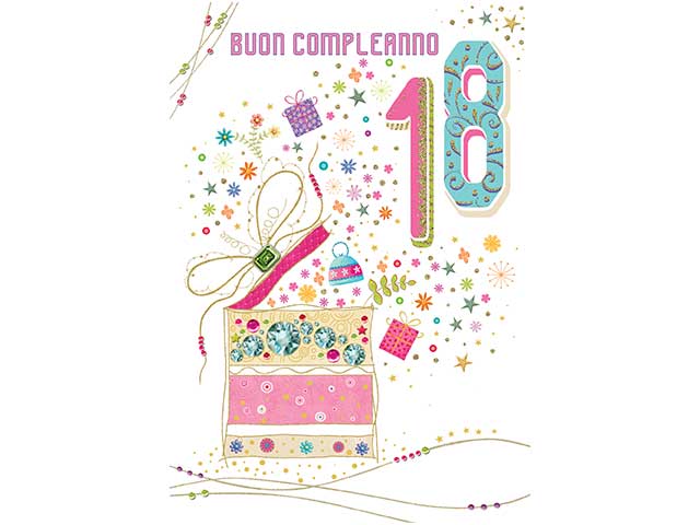 Biglietto di buon compleanno 18 anni bianco-rosa 12x18 cm