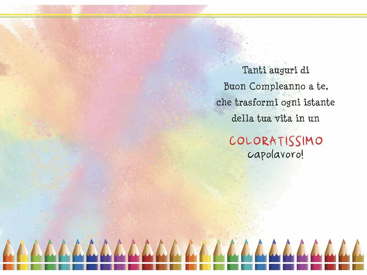 Biglietto buon compleanno con diegni pastelli multicolor