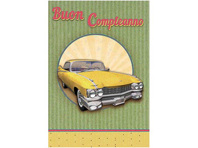 Biglietto auguri con disegno auto vintage verde
