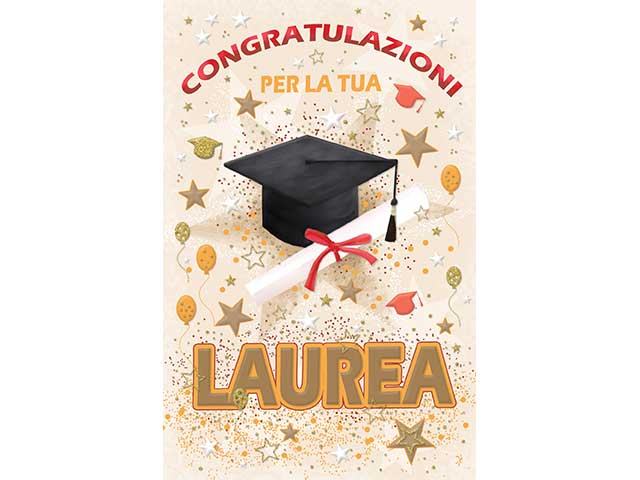 Biglietto di laurea con scritte in rilievo multicolor 12x18 cm