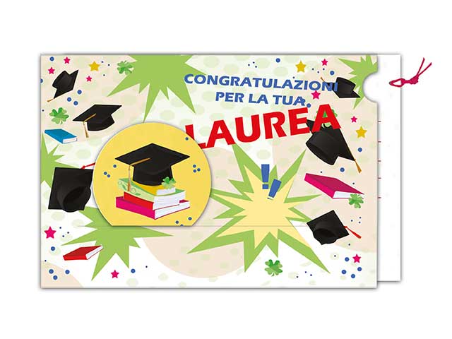 Biglietto per laurea con disegni tocco porta soldi multicolor