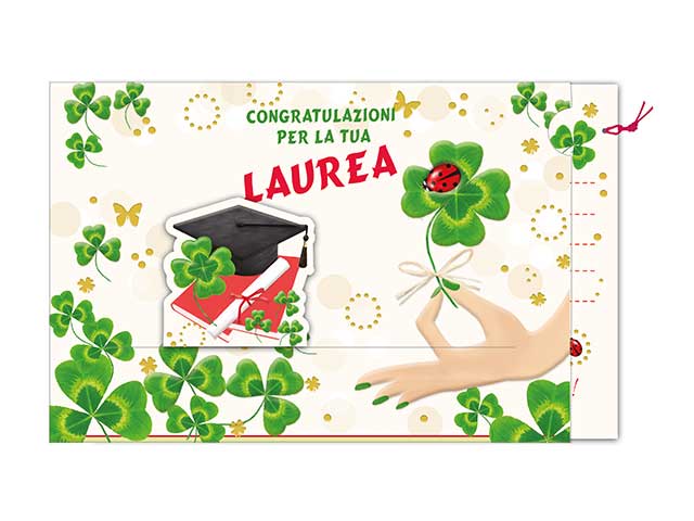 Biglietto per laurea con disegni tocco-quadrifoglio porta soldi multicolor