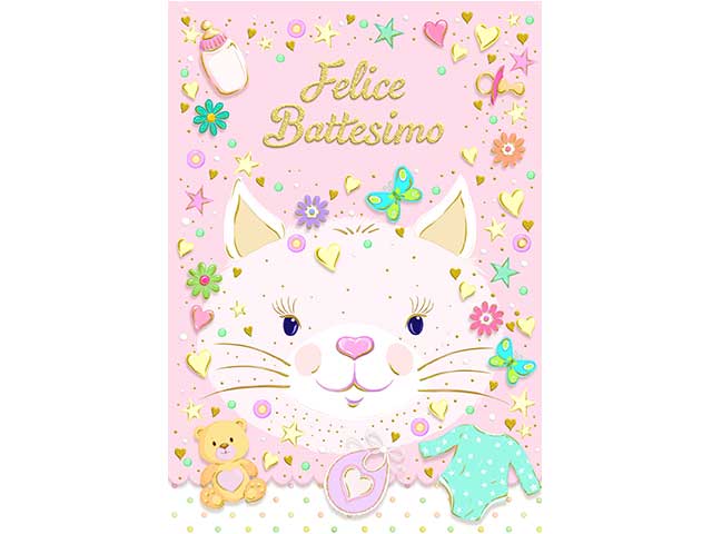Biglietto auguri  battesimo rosa