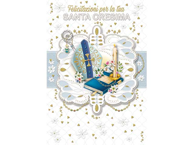 Biglietto auguri cresima con glitter multicolor 12x18 cm