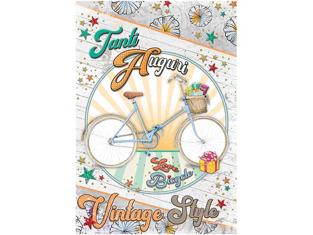 Biglietto auguri pop con bicicletta multicolor 12x18 cm