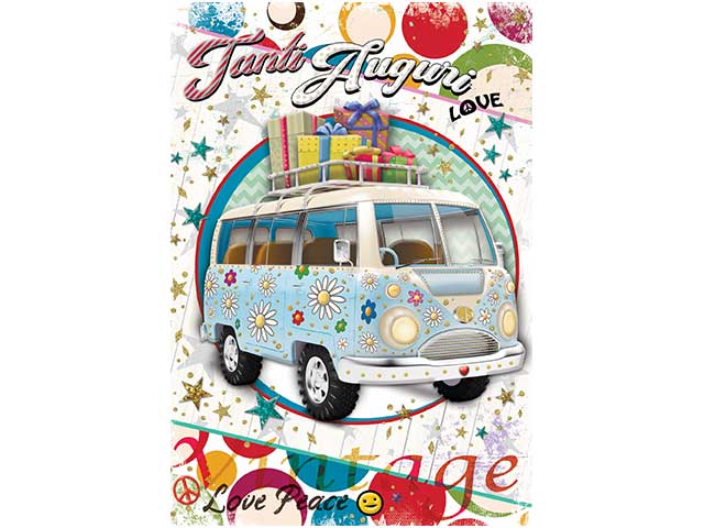 Biglietto auguri pop a tema  anni 70 multicolor 12x18 cm