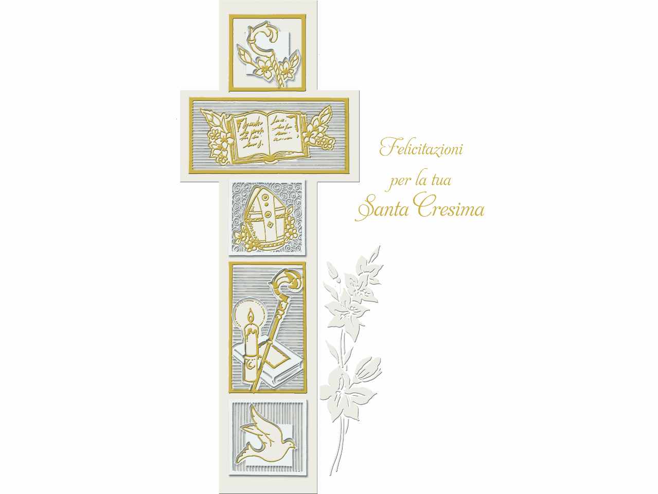 Biglietto auguri cresima con scritta felicitazioni per la tua Santa Cresima