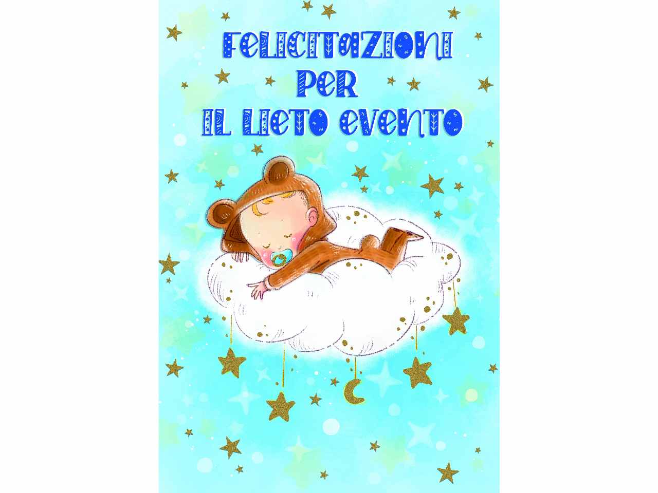 Biglietto auguri per nascita con scritta felicitazioni per il lieto evento