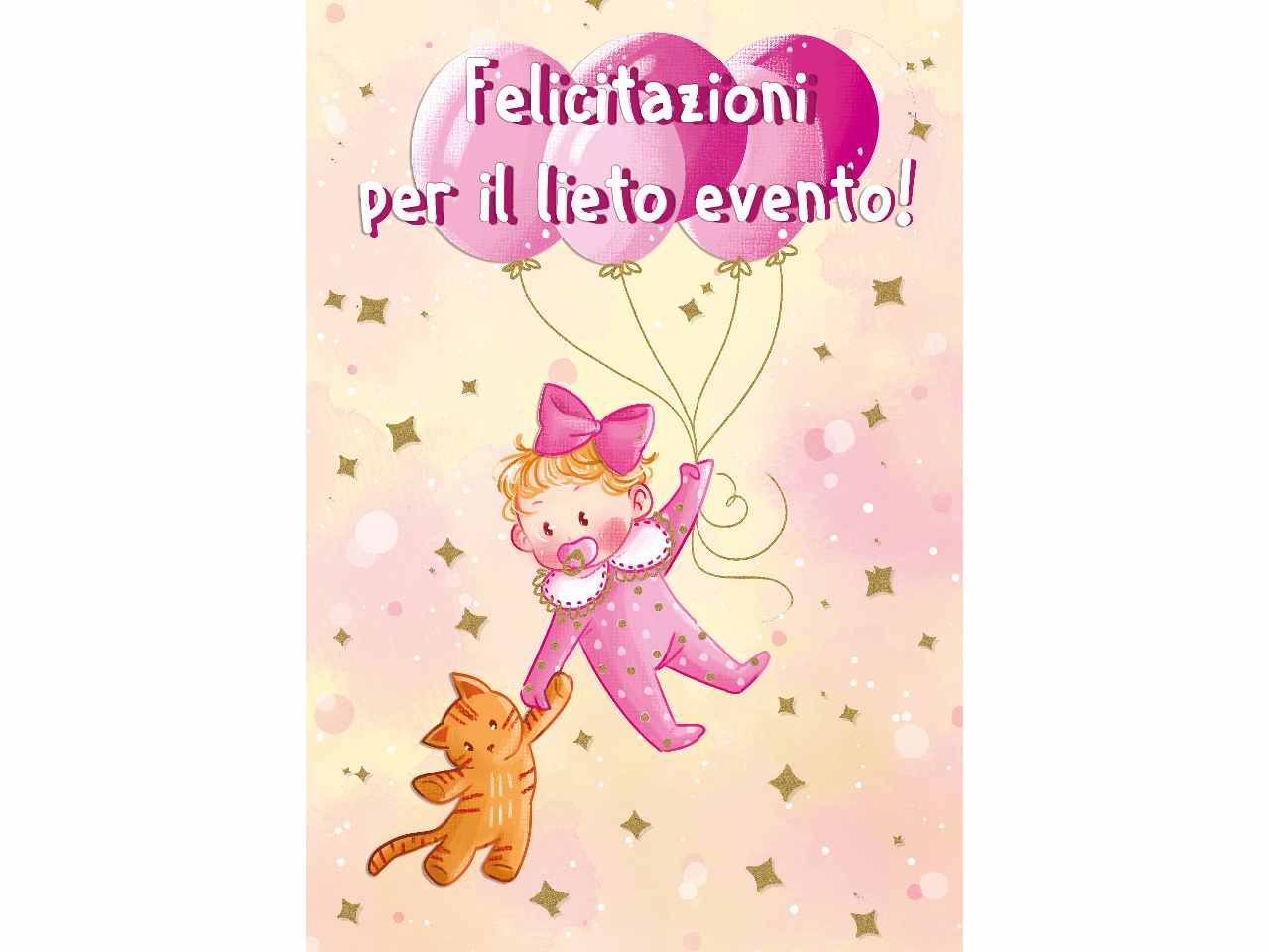 Biglietto auguri per nascita con scritta felicitazioni per il lieto evento