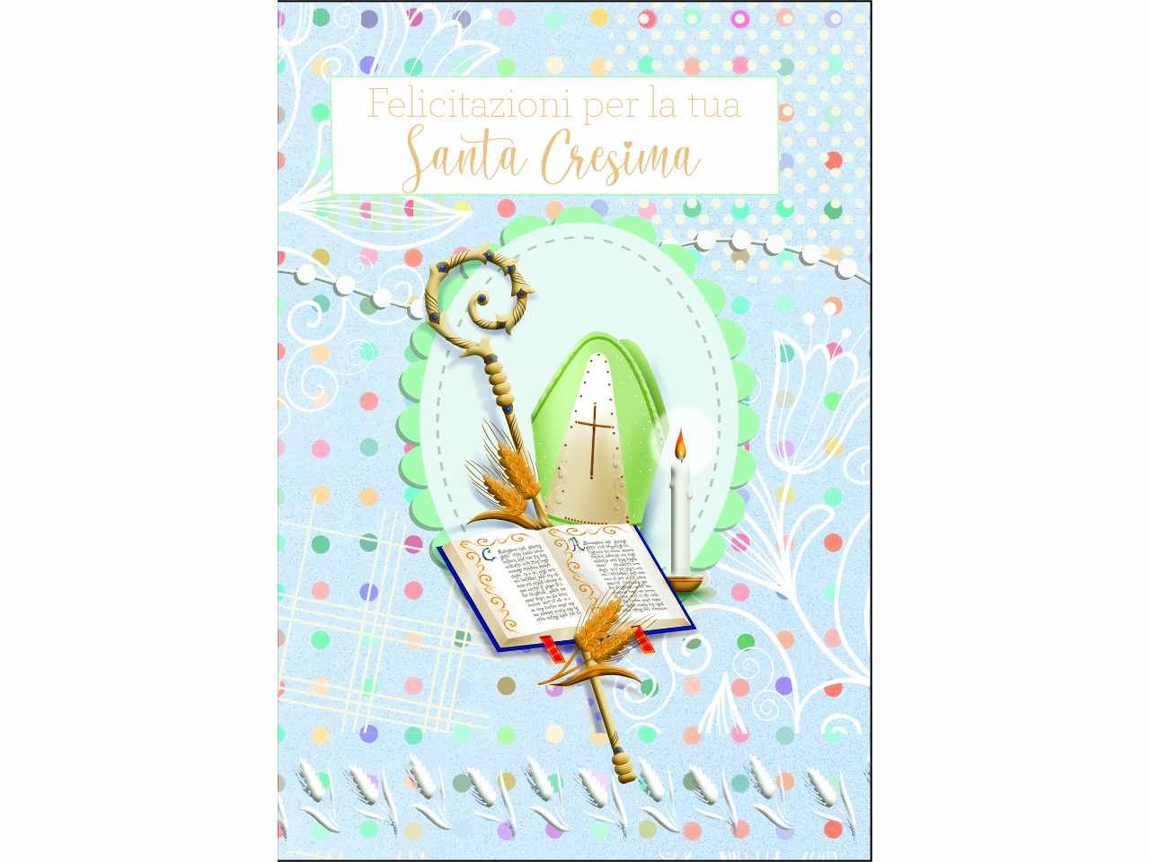 Biglietto auguri per santa cresima con scritta felicitazioni per la tua Santa Cresima