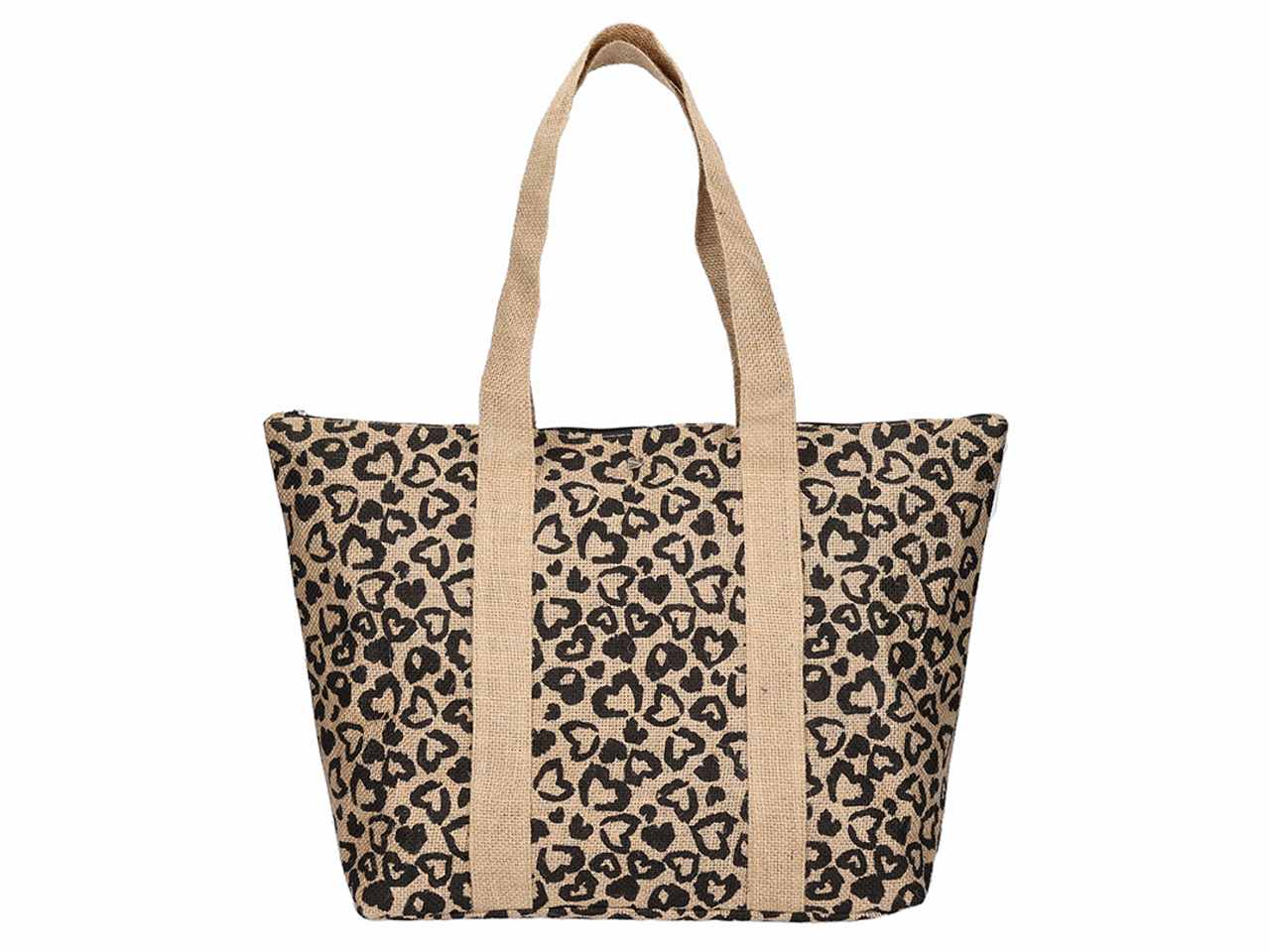 Borsa estiva in juta con stampa maculata 53x35x15cm