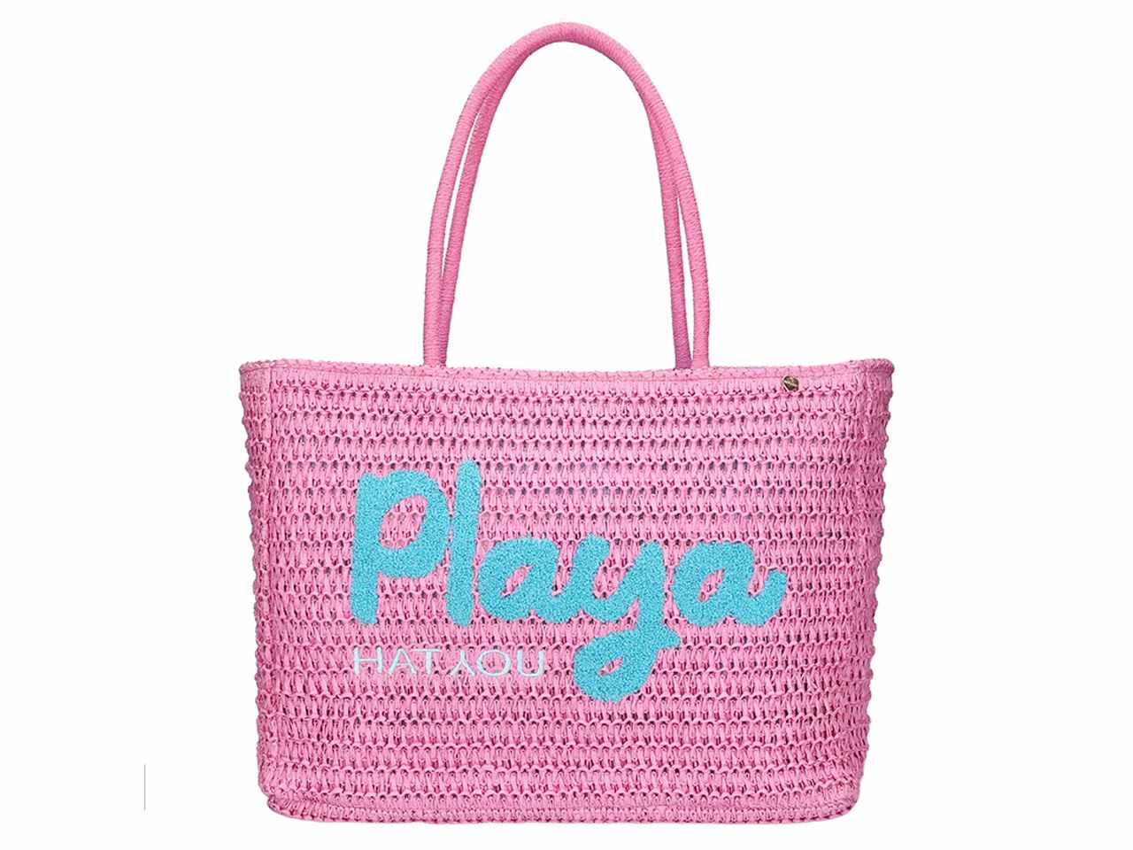 Borsa in carta paglia tinta unita con ricamo spugna colore rosa 30x42x18cm