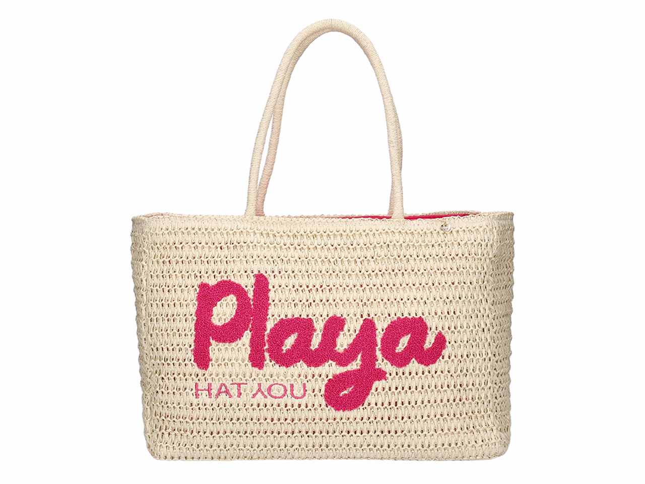 Borsa in carta paglia tinta unita con ricamo spugna colore naturale 30x42x18cm