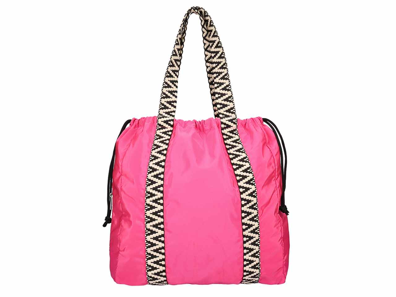 Borsa/zaino con coulisse e nastro fantasia colore fuxia 40x43x15cm