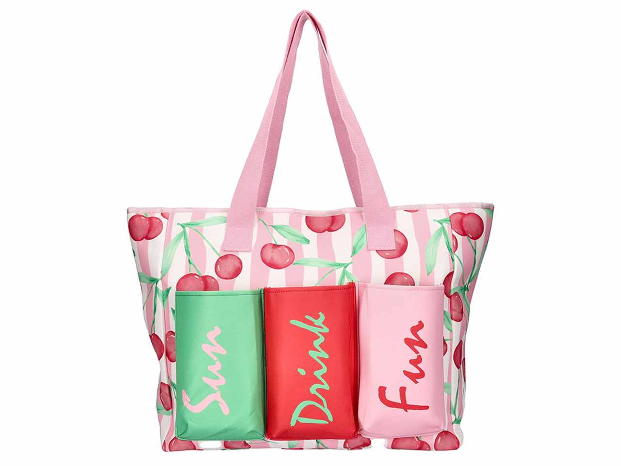 Borsa mare stampata con tre tasche frontali colore ciliegia 55x35x15cm