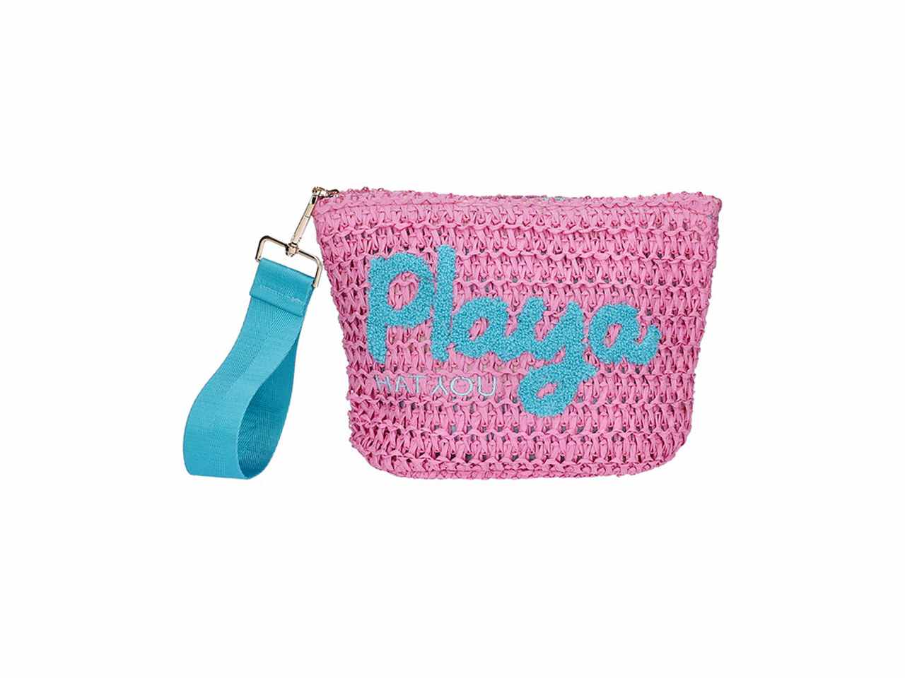 Pochette in carta paglia con ricamo spugna colore rosa 17x25x8cm