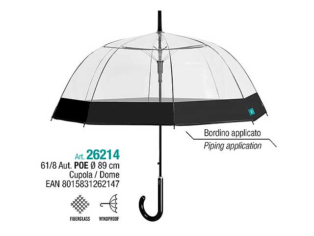 Ombrello donna cupola aut.61cmbordo nero 26214