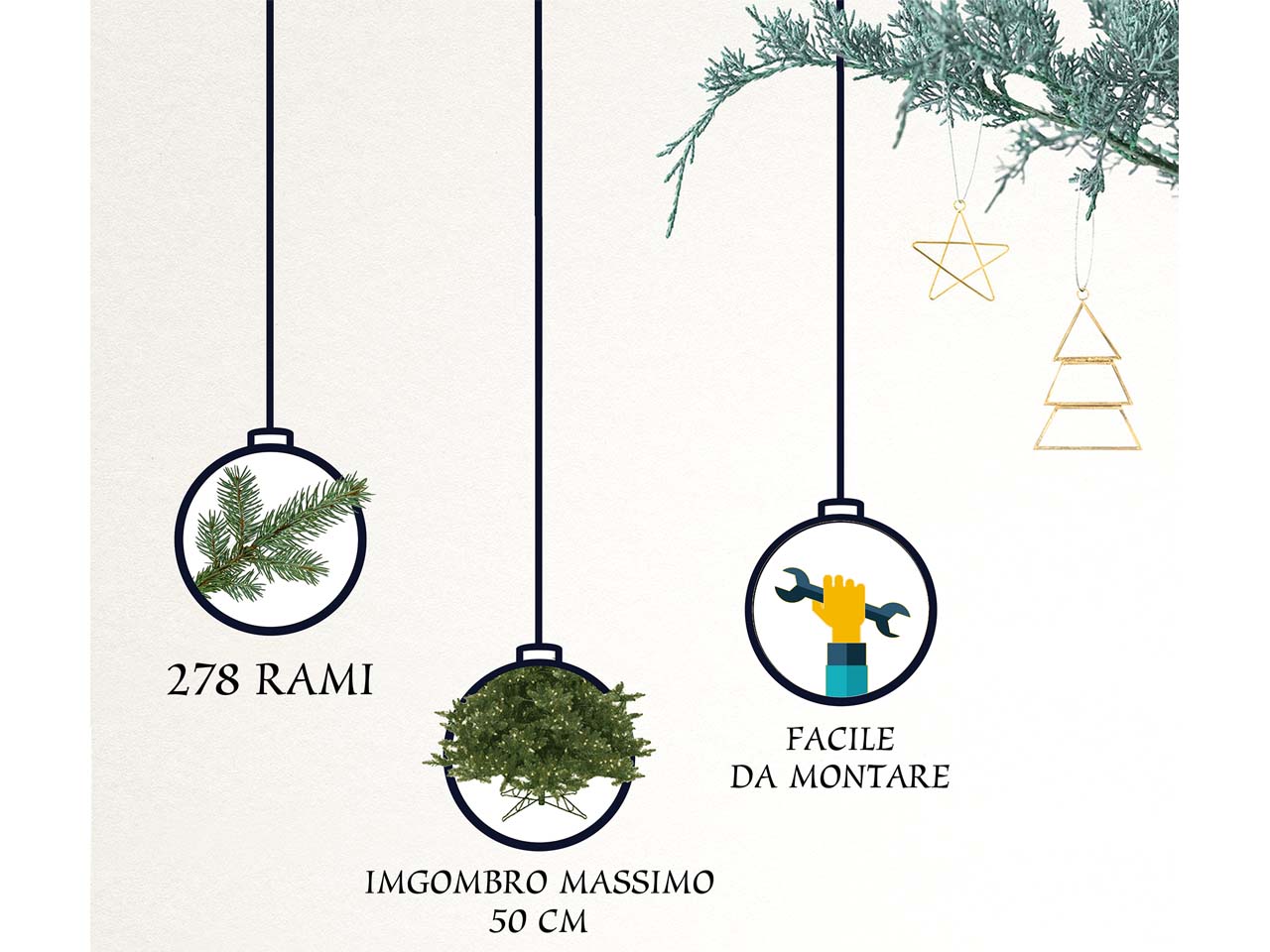 Albero di natale slim deluxe penicel innevato 150cm 278 rami diametro 50cm