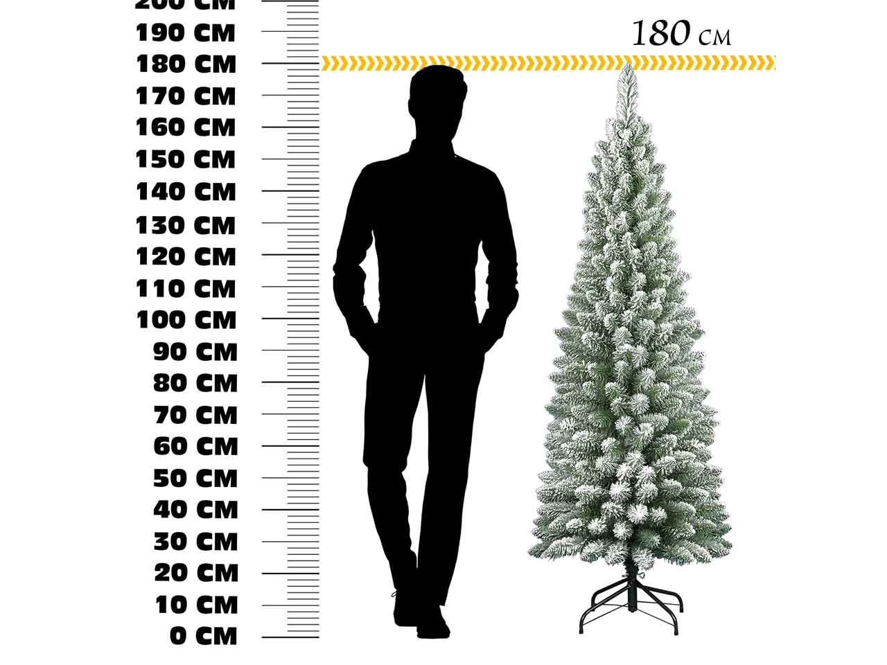 Albero di natale slim deluxe penicel innevato 180cm 326 rami diametro 55cm