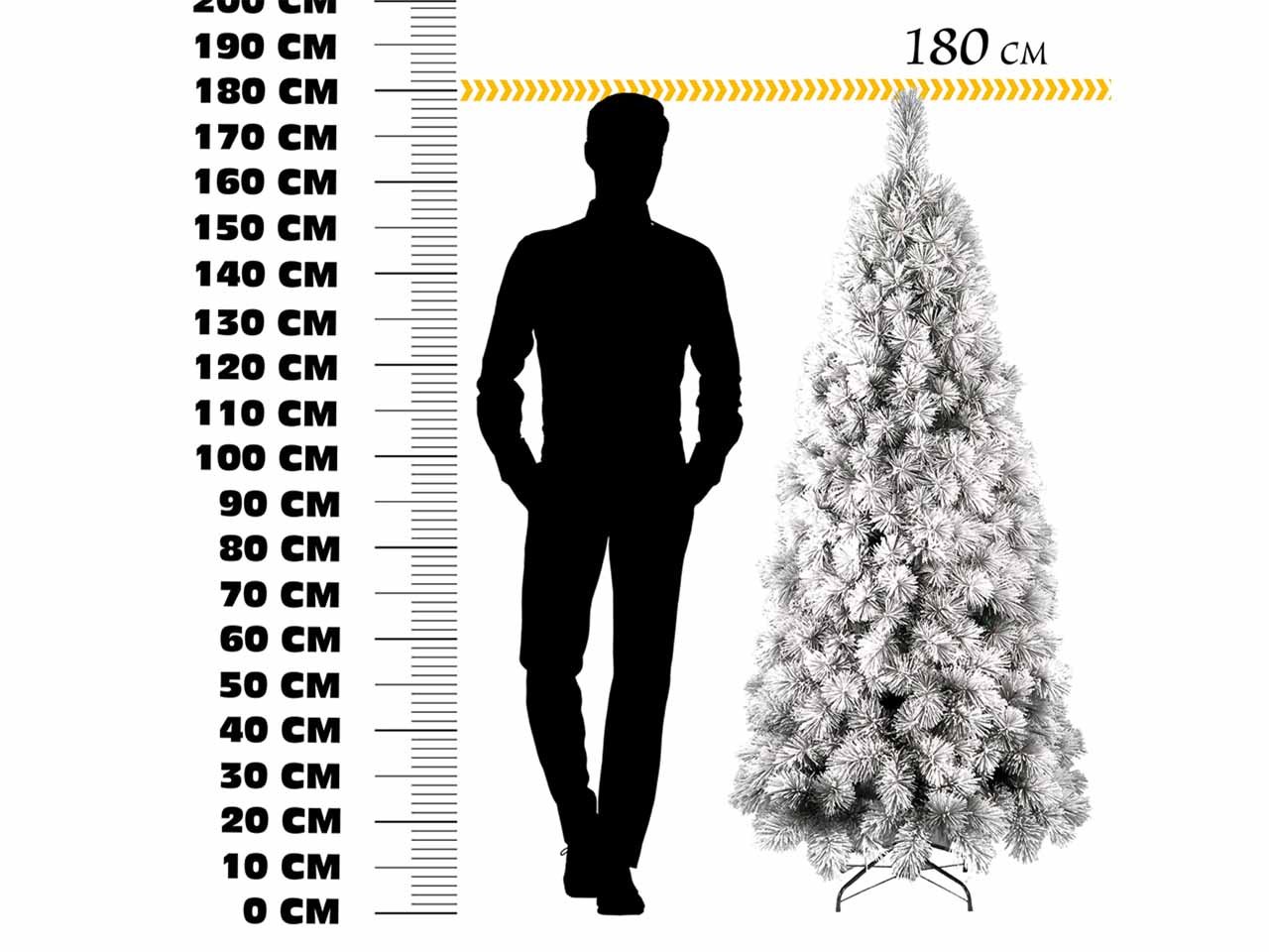 Albero di natale slim montana innevato 180cm 447 rami diametro 83cm