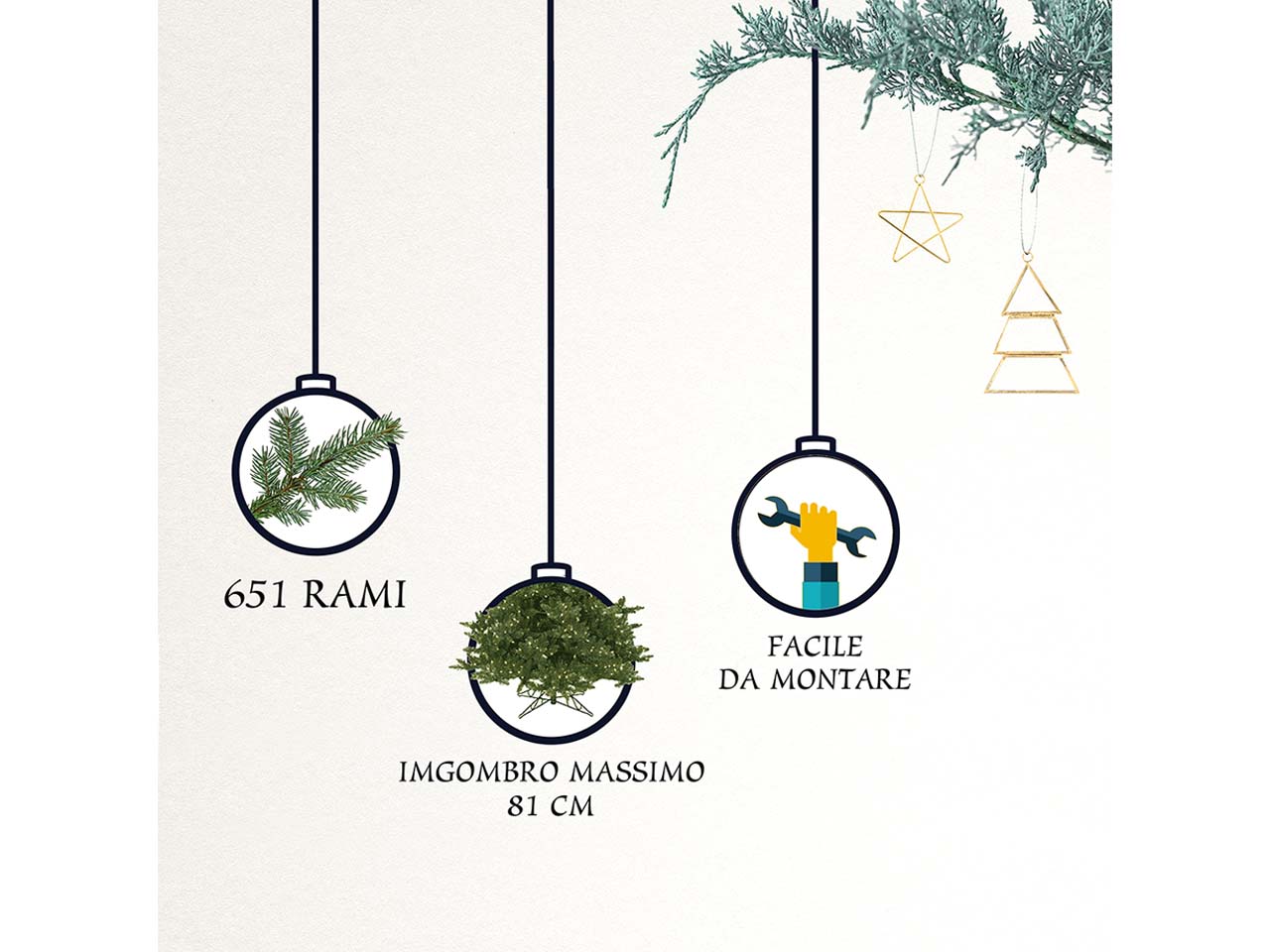 Albero di natale monviso innevato 210cm 651 rami diametro 81cm