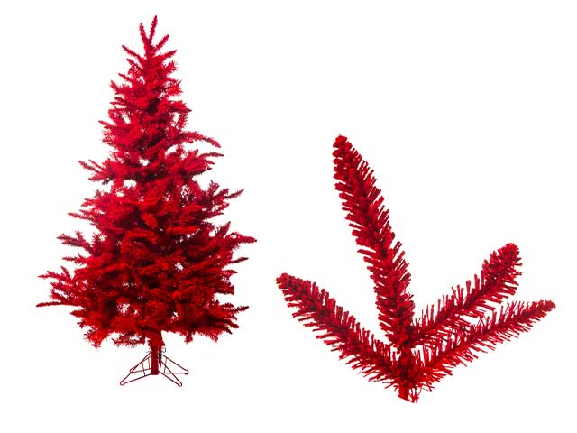 Albero di natale floccato rosso 210cm