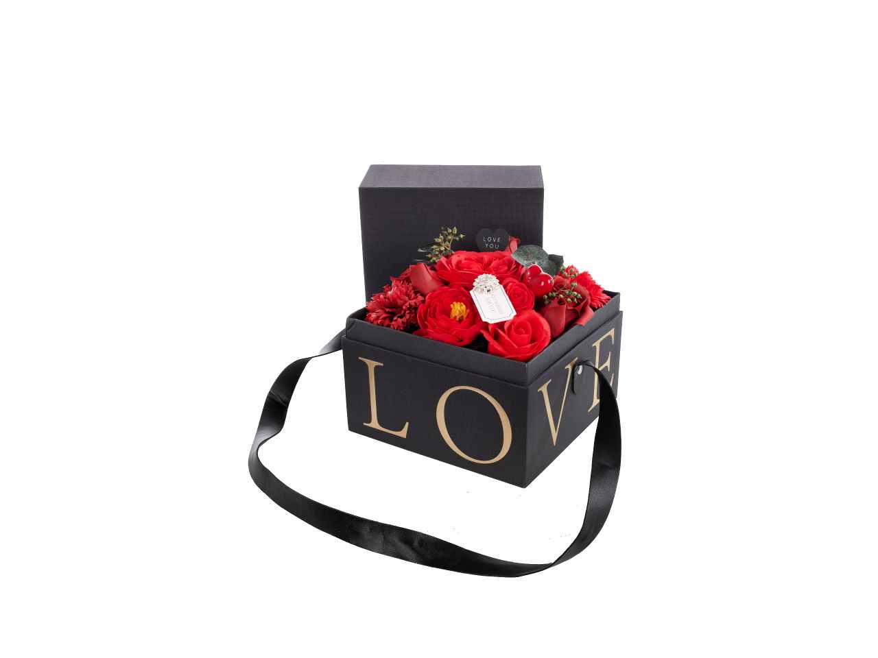 Scatola regalo love c/fiori rossi a26998
