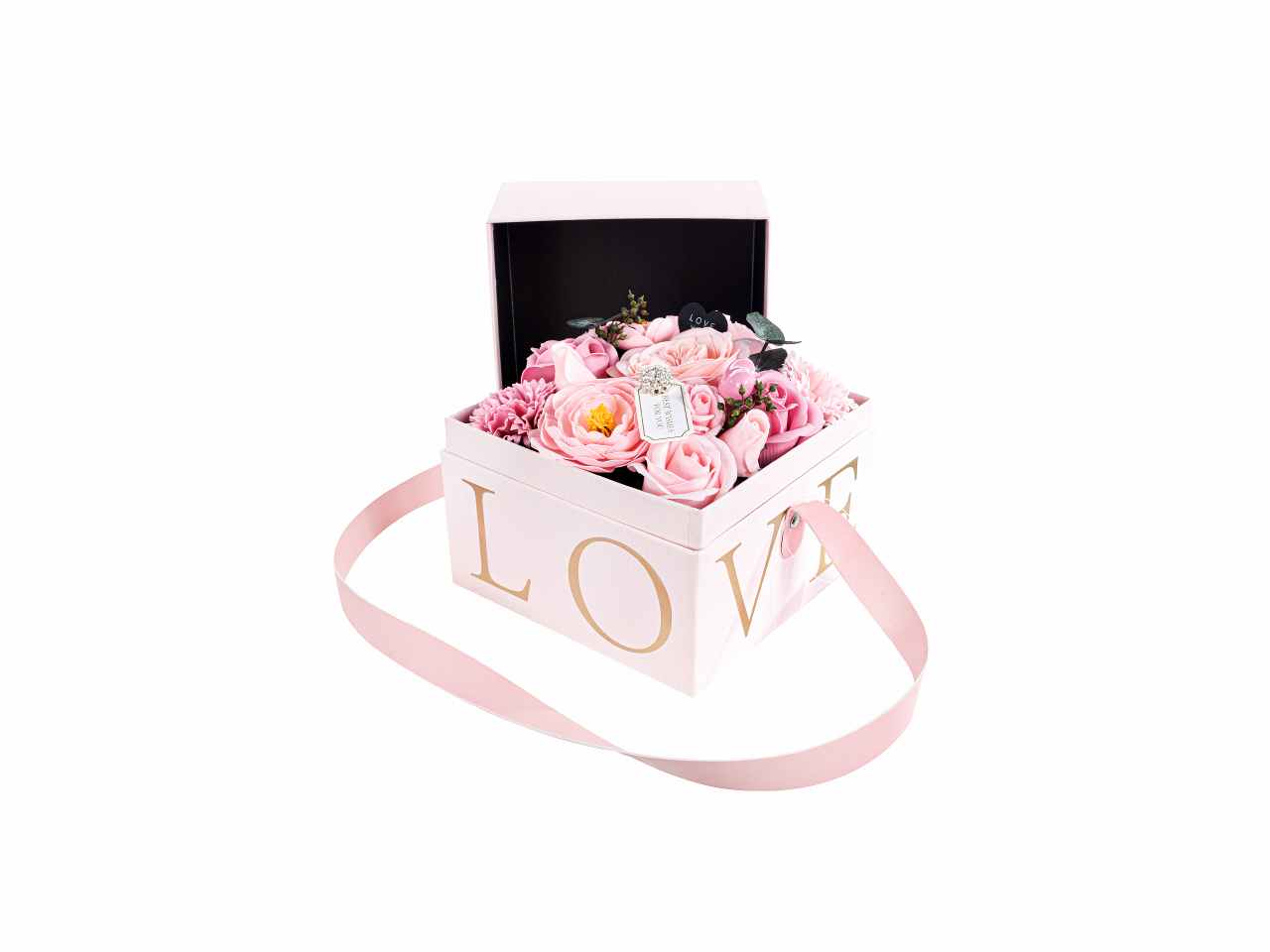 Scatola regalo love c/fiori rosa a26998