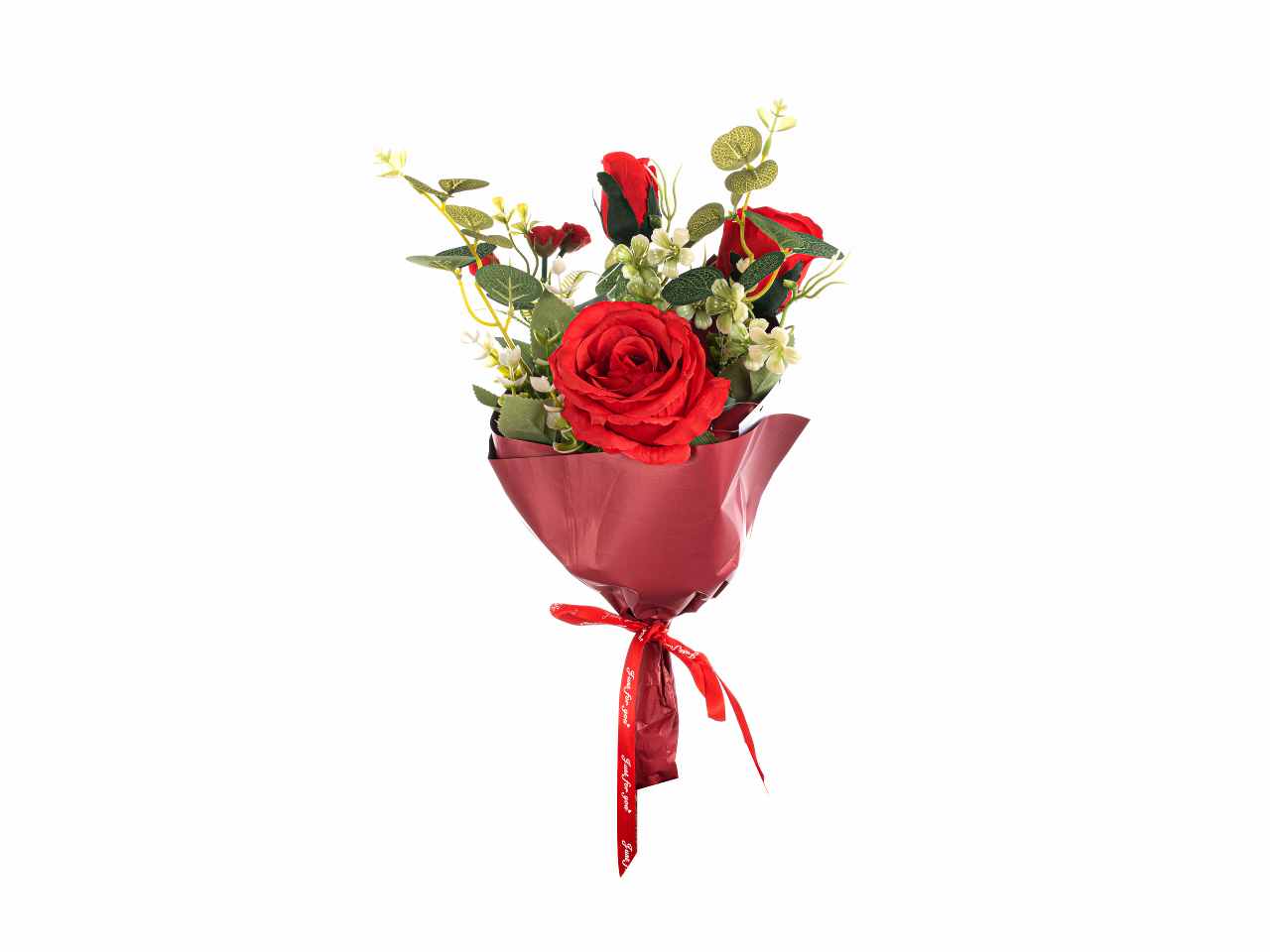 Bouquet rose incartato 40cmrosso a26648