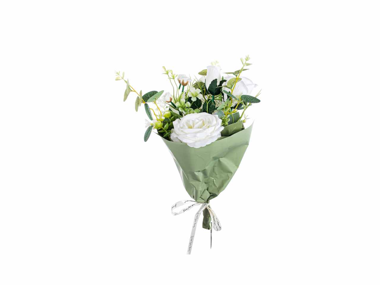 Bouquet rose incartato 40cm bianco a26648
