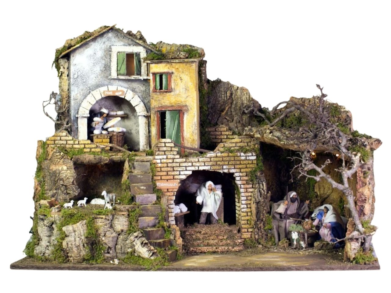 presepe cm.76x40x55 con luci,natività cm.12 + pastori in mov