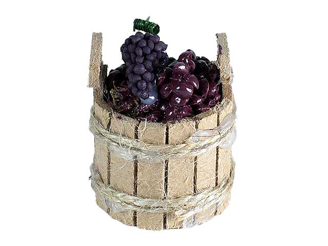 Accessorio per presepe, tino legno con uva nera 3x3,5cm 11667