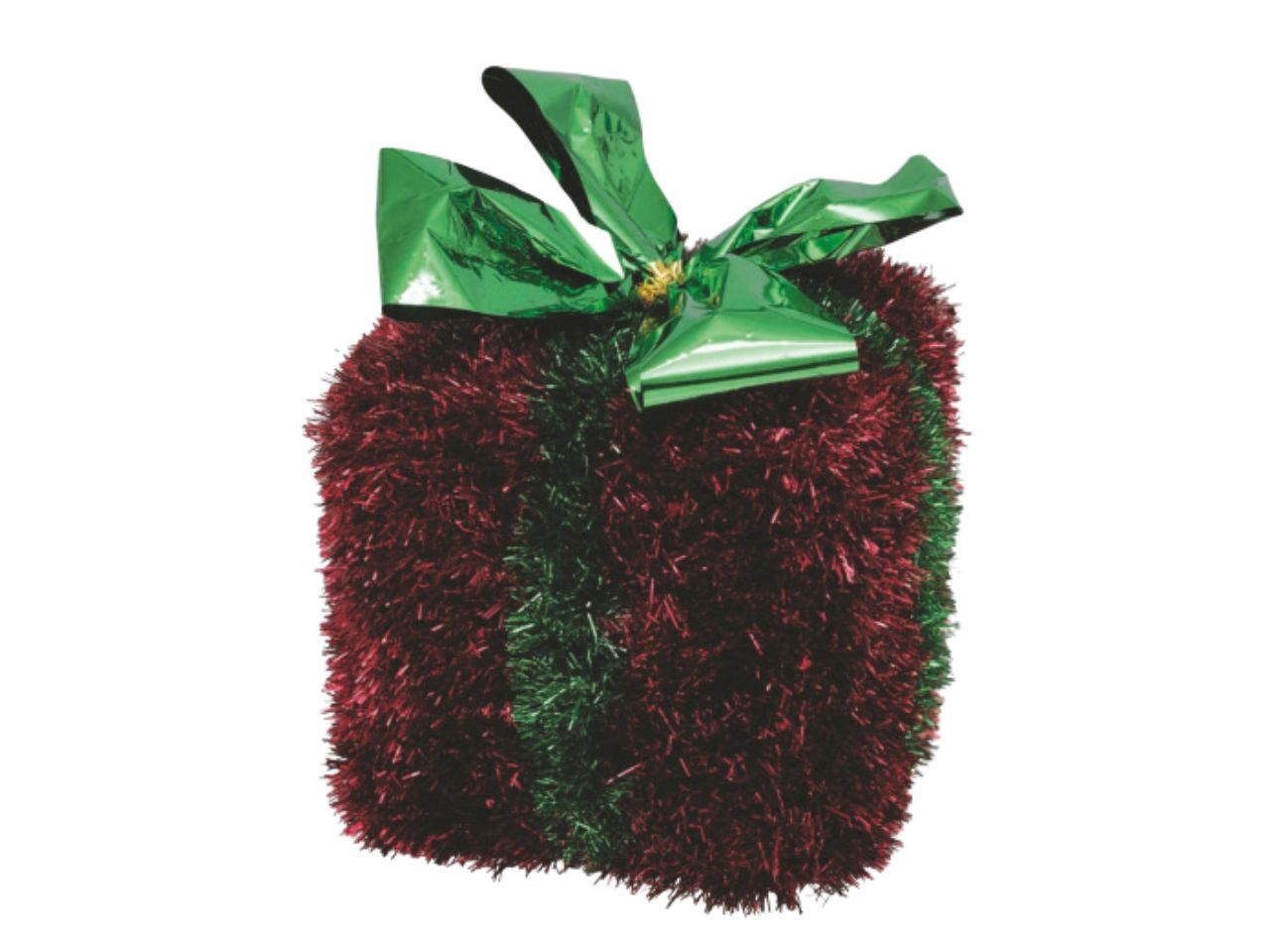 Pacco regalo cm.26 decorato con filo rosso fiocco verde in metallo