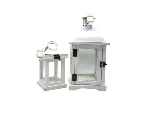 Lanterna legno/metallo 2pz 38x18x18+18x12x12cm