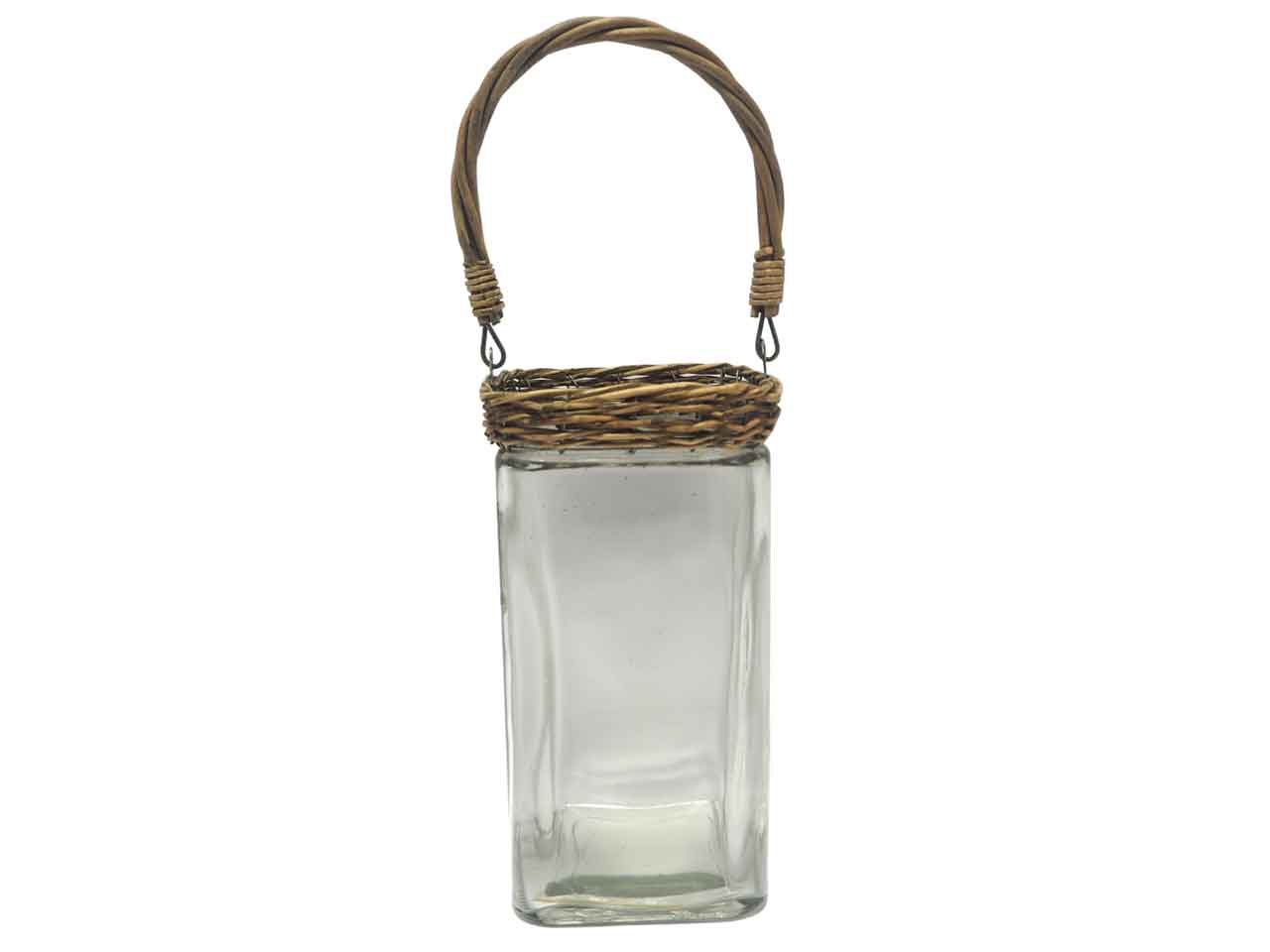 Portacandela con manico legno h.25x12x12cm