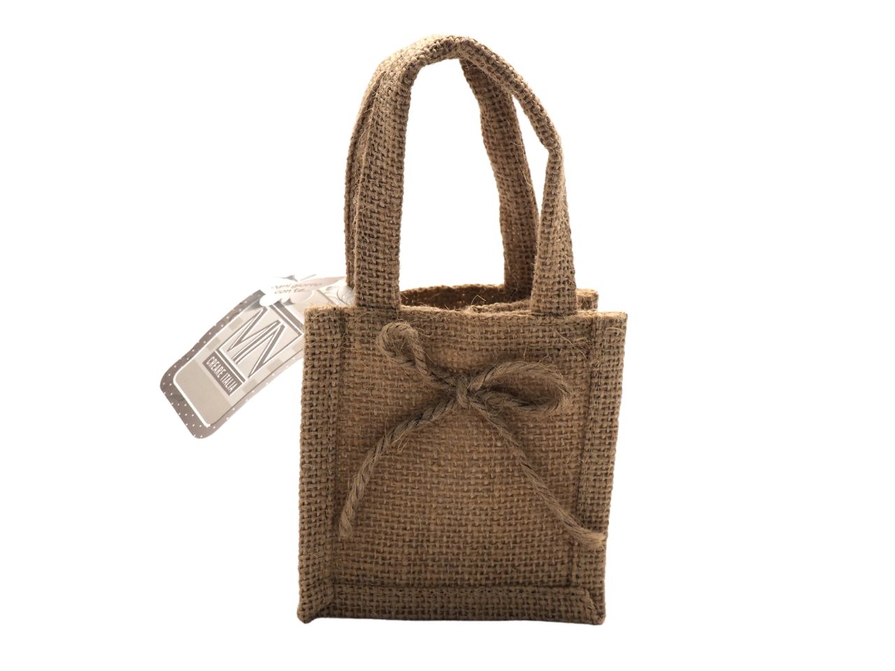 borsetta porta pianta in juta con fiocco 10x10x10-19,5cm.
