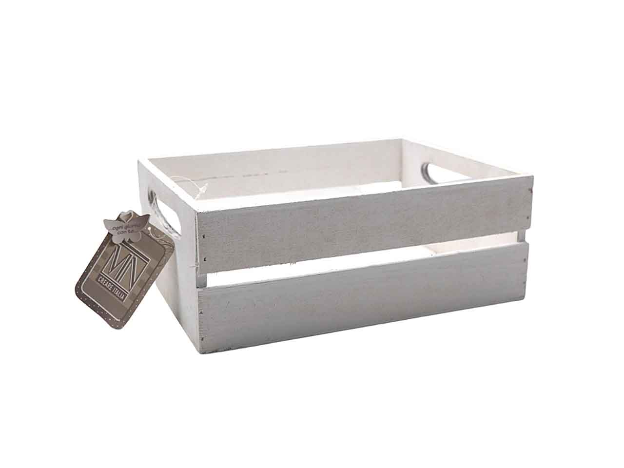 CASSETTA LEGNO BIANCA CON IMPUGNATURA 23X18CM - H.9CM