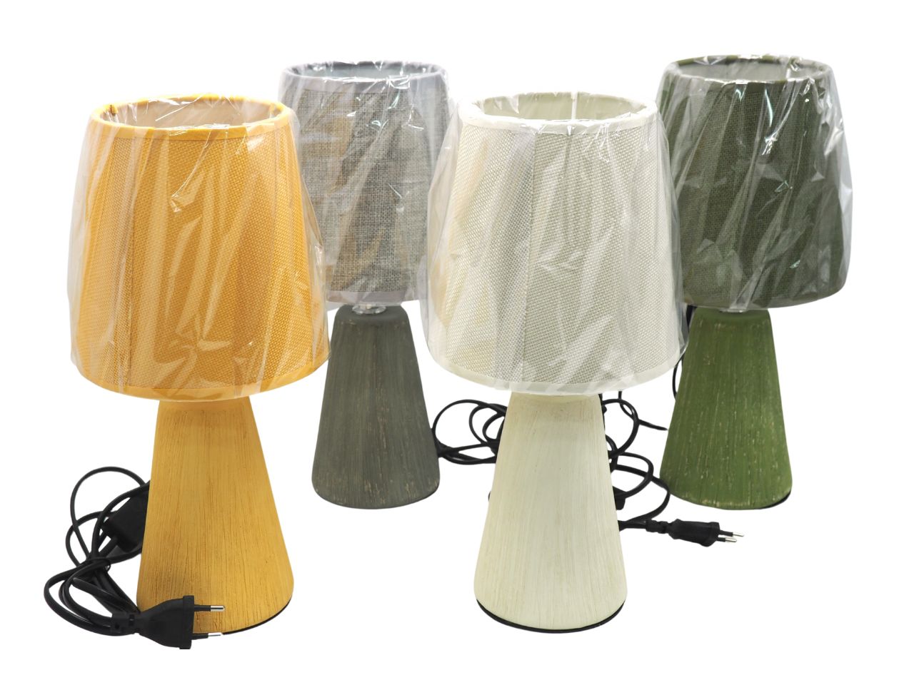 lampada conica con cappa  h.22xd.10cm. h.15x14,5cm in 4 colori assortiti
