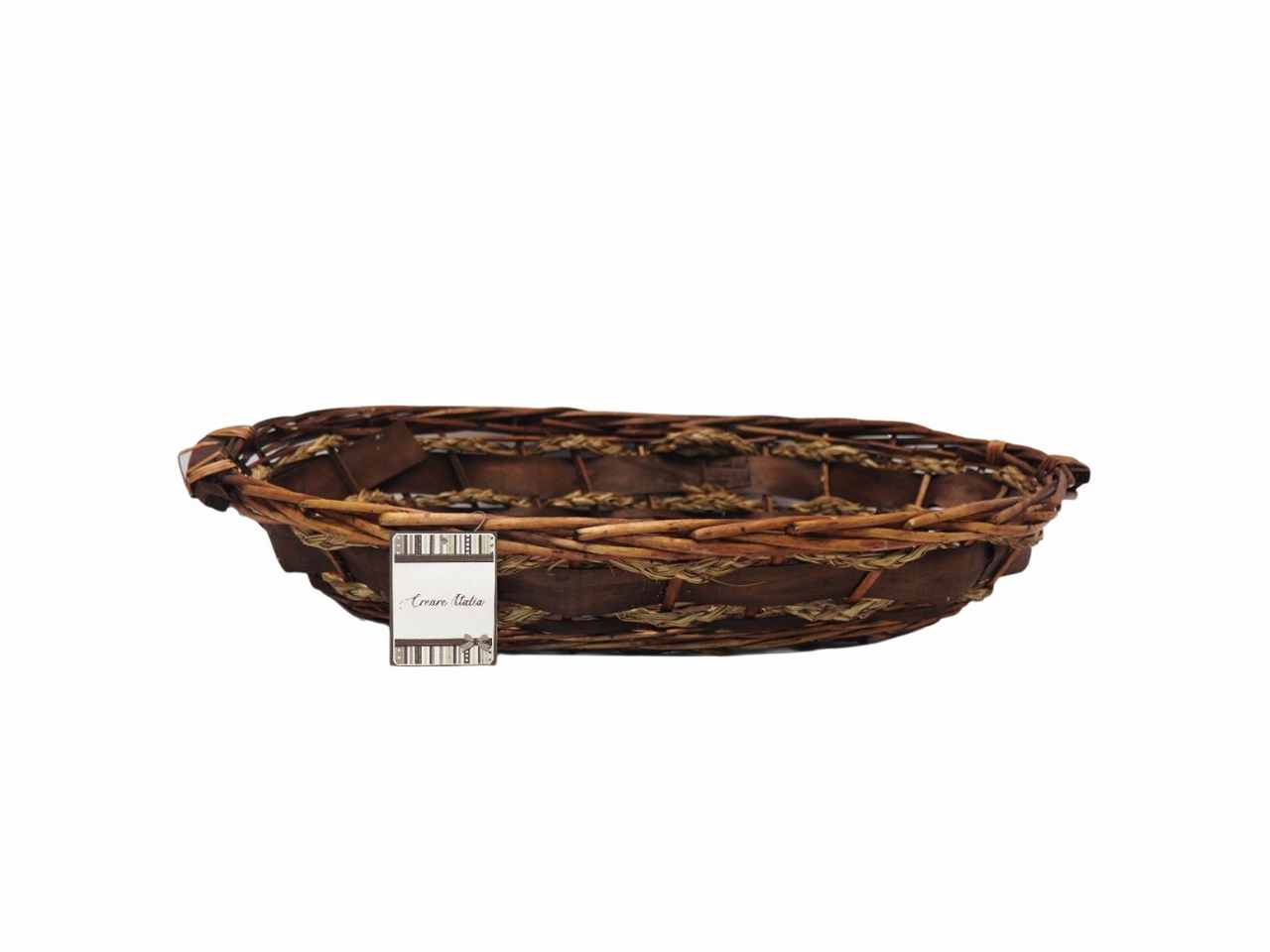 Cesto intrecciato ovale c/manici legno grande 59x45/13cm marrone