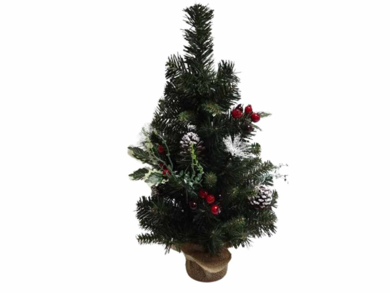 albero natale 50cm b.juta c/bacche rosse+pigne nevate iii mis.