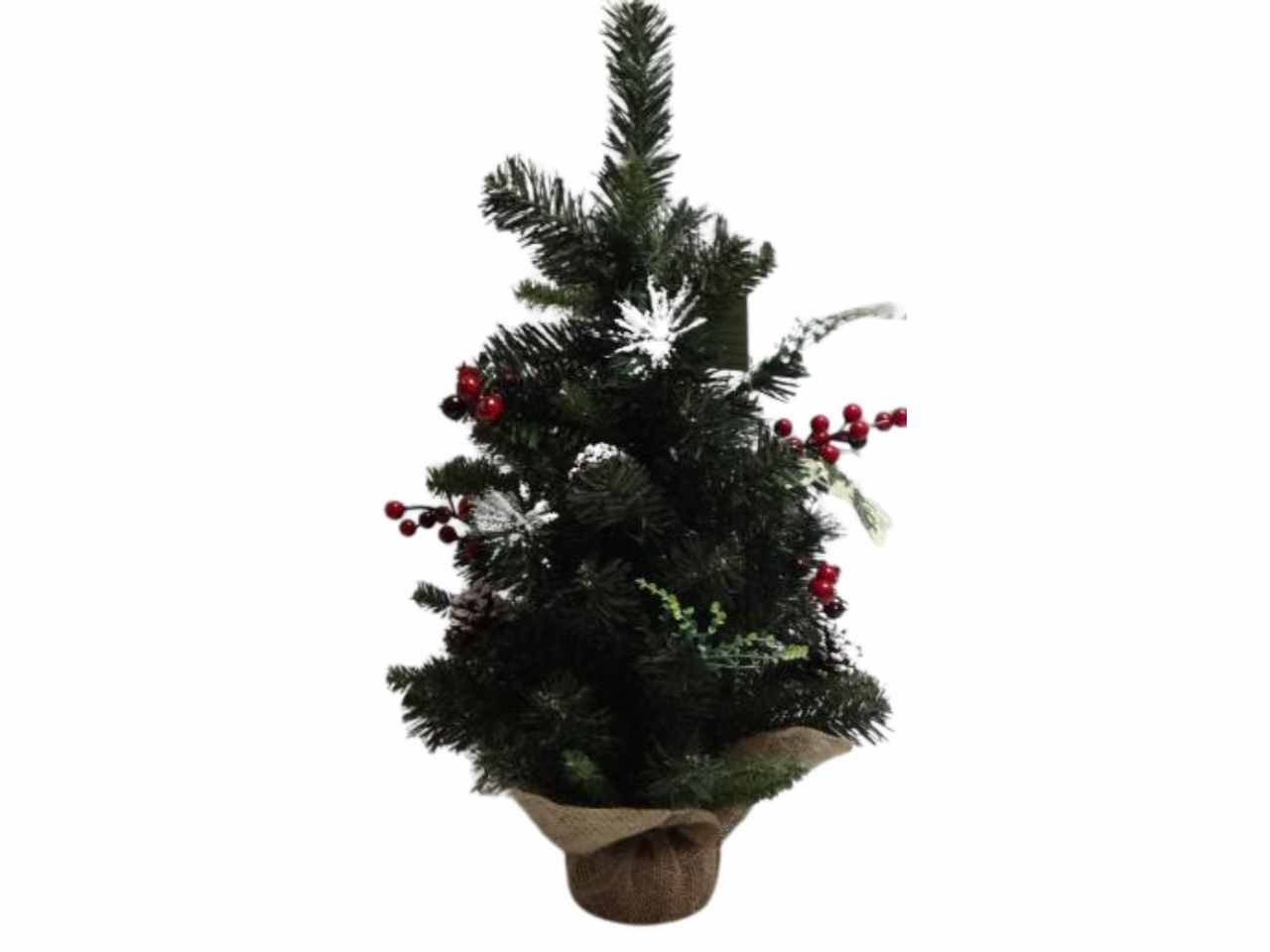 Albero natale 60cm b.juta c/bacche rosse+pigne nevate iv mis.