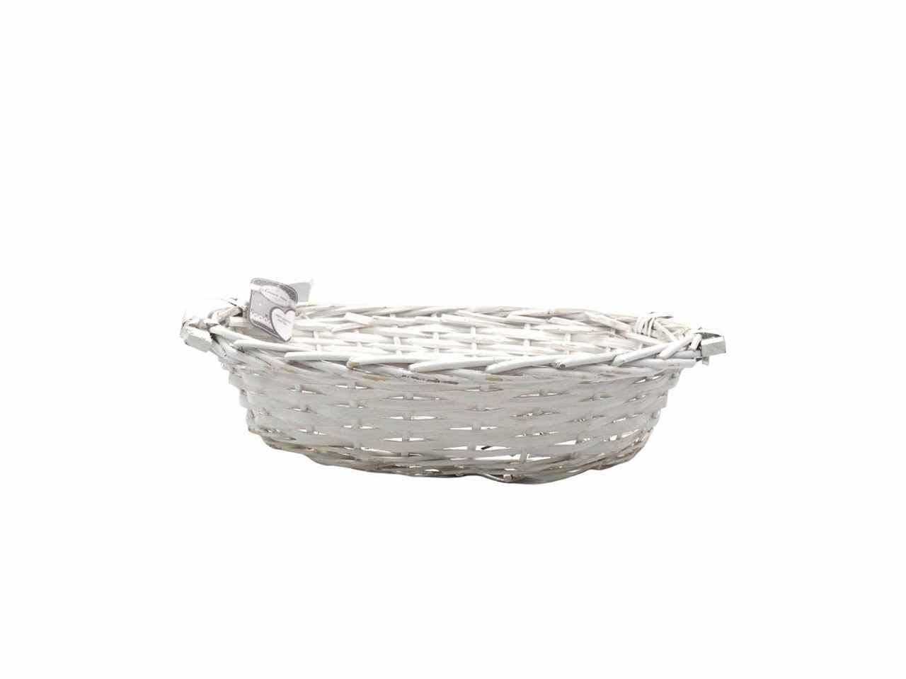 CESTO OVALE IN LEGNO BIANCO CON MANIGLIE 38X28 - H.10CM