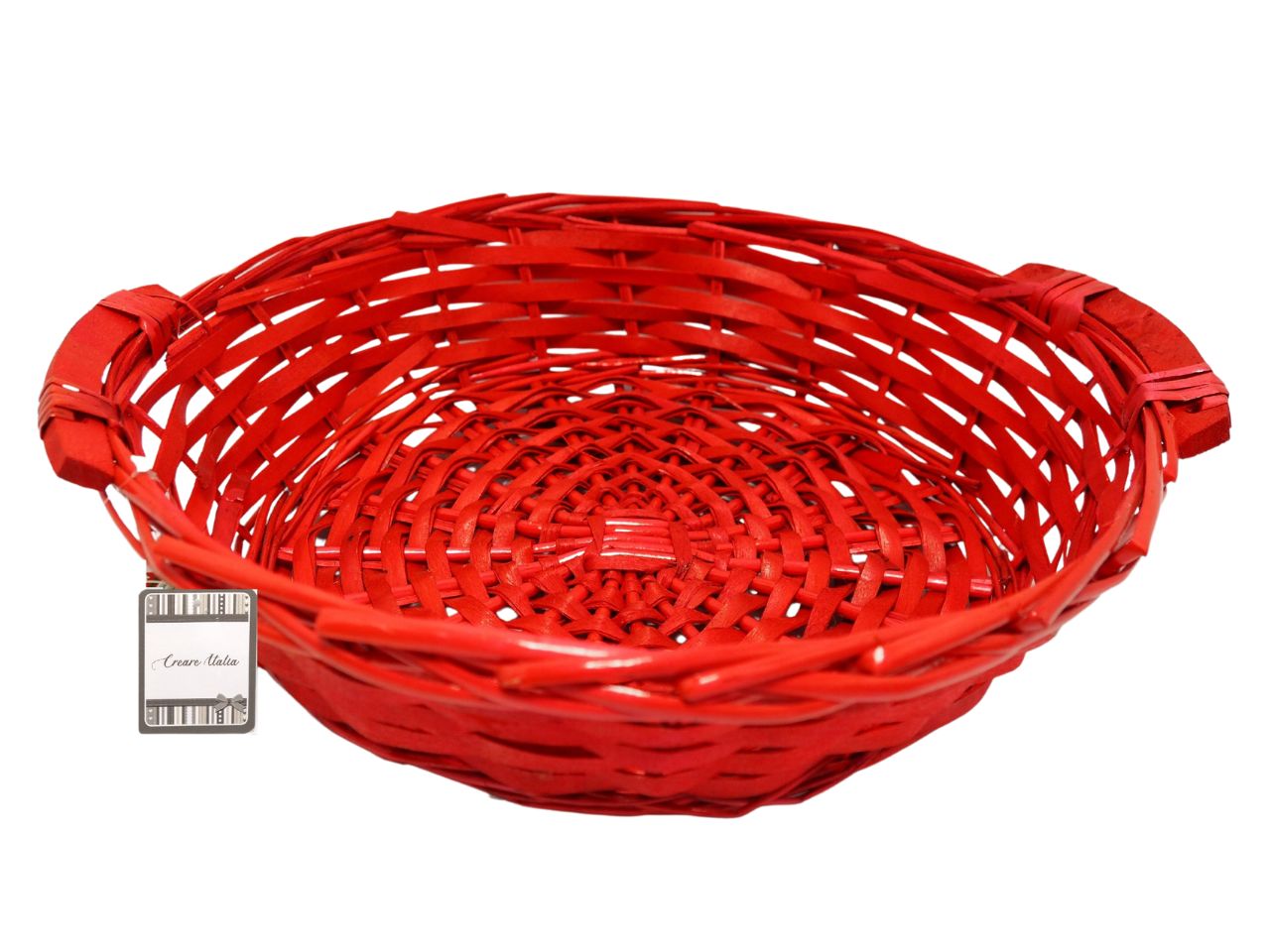 Cesto rotondo in vimini intrecciato con manici misura h.12xd.41cm