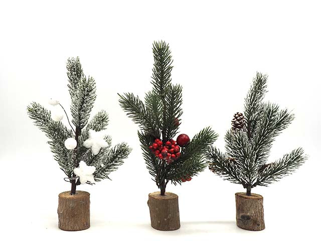 Alberello di natale senza luci pinetto con supporto legno in legno 25,5x16x4,5cm