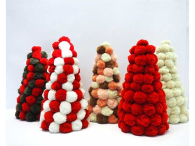 alberello di natale senza luci con pon pon colorati 32cm diametro 15cm