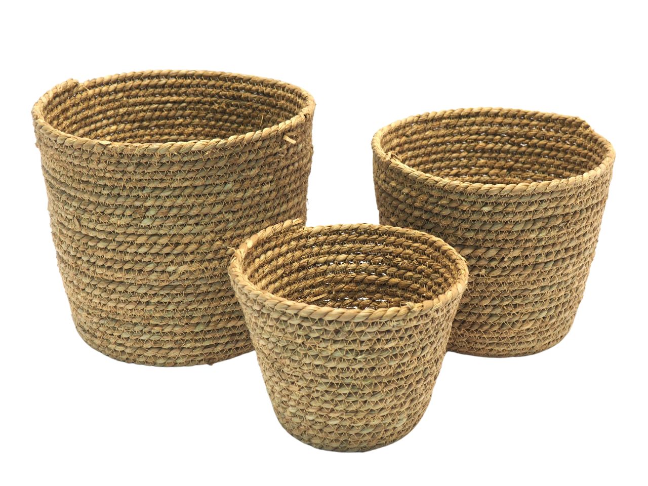 CESTI IN SPAGO INTRECCIATO ROTONDI H.27-23-19.5 X D.31-27-22.5CM SET DA 3 PEZZI