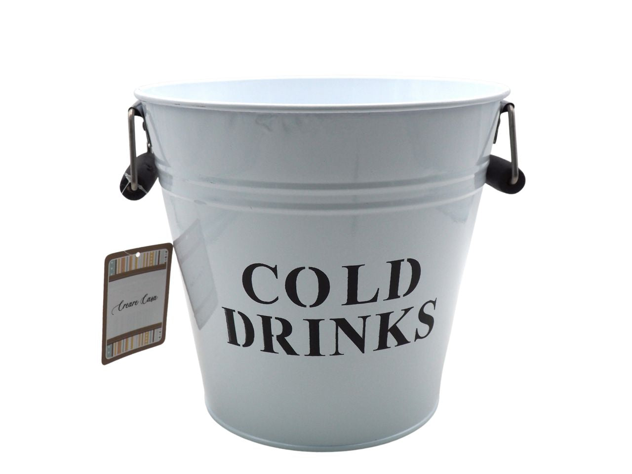 Secchiello in latta con manici in legno nero e scritta cold drinks h.21x26xd.23,5cm
